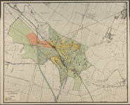 217405 Plattegrond van de stad Utrecht, met aanwijzing in kleuren waarop de verschillende delen van de ...
